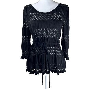 Free People Black Lace Open Back Long Sleeve Top Medium